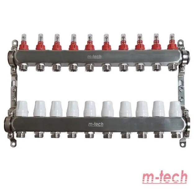 m-tech UniTherm áramlásmérős INOX osztó-gyűjtő, 1" 3/4" eurokónuszos csatlakozással, 10 körös Szezonális akció