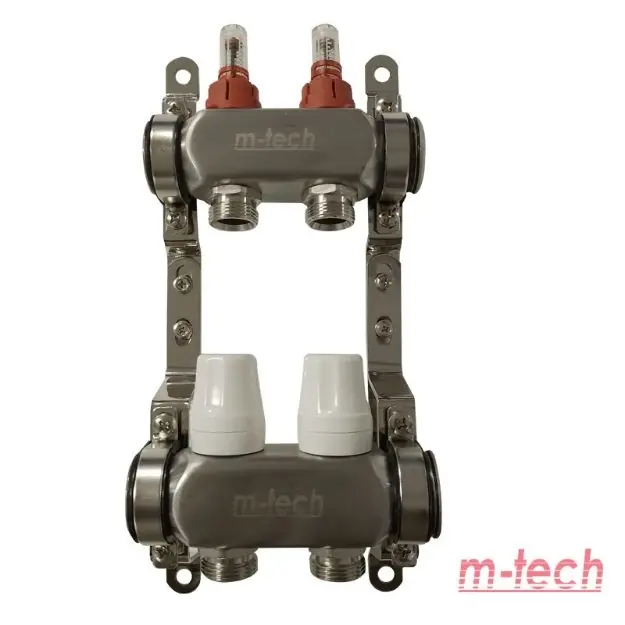 Kedvezmény m-tech UniTherm áramlásmérős INOX osztó-gyűjtő, 1"x3/4" eurokónuszos csatlakozással, 2 körös