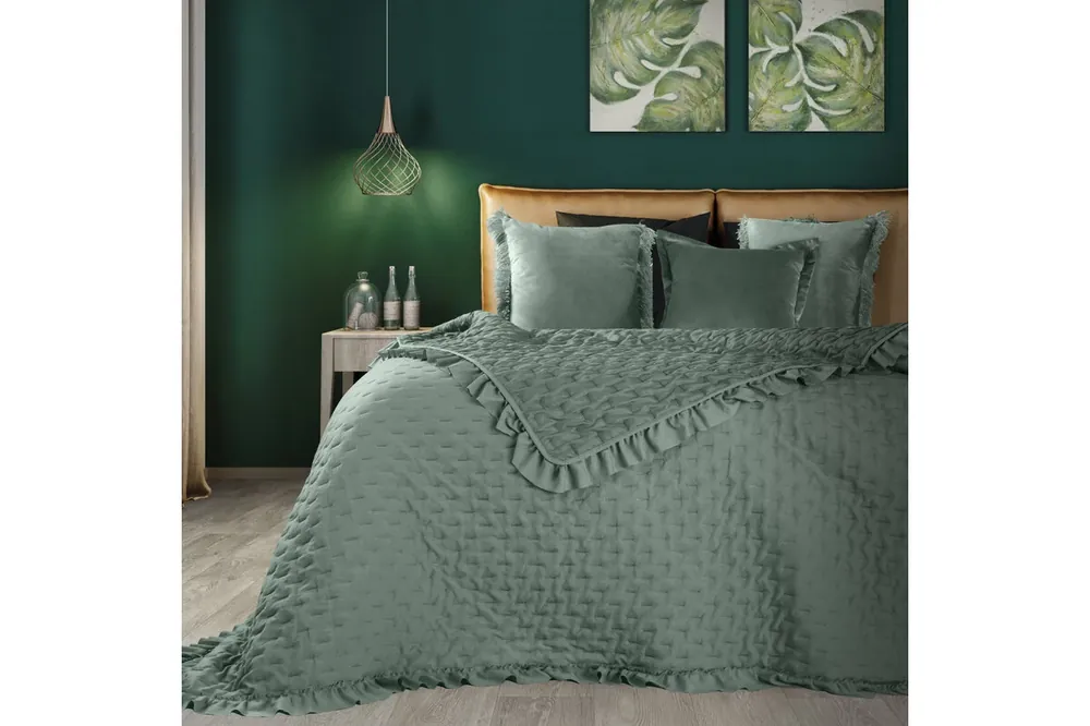 Isabel fodros ágytakaró mikroszálas sötét menta 220x240 cm Gyors szállítás