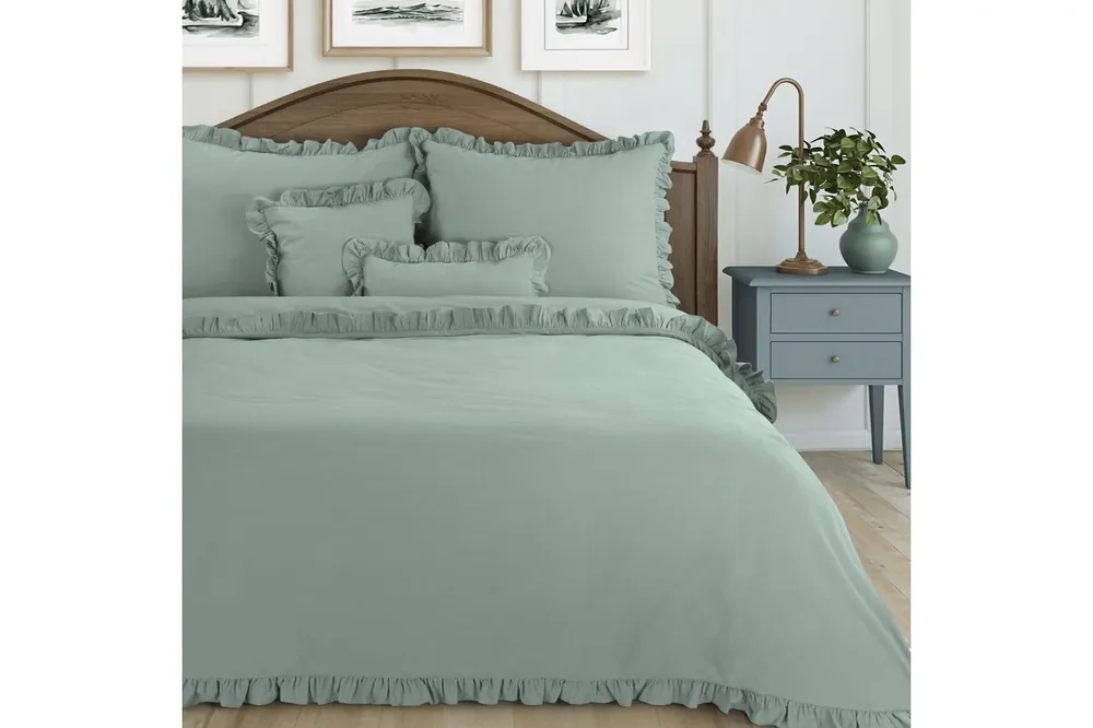 Falbanka pamut ágyneműhuzat Zsálya 160x200 cm - 70x80 cm 2db Prémium