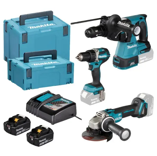 Nézd meg most Makita - 8 darabos AKU szerszámkészlet, akkumulátorok, töltő és tartozékok DLX3195JX1