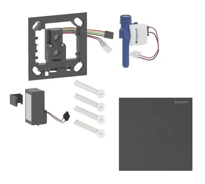 Geberit - Elektronikus piszoár öblítővezérlő 40-es típus, elemes, easy to clean, Bluetooth, csiszolt fekete króm 116.034.QD.1 Azonnali szállítás
