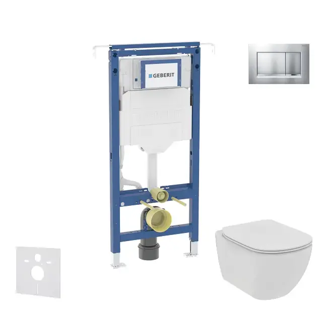 Szezonális akció Geberit Duofix - Előfali szerelőkészlet, WC és ülőke Ideal Standard Tesi, Sigma20 vezérlőgomb, Rimless, SoftClose, matt króm/króm SANI11CD2107