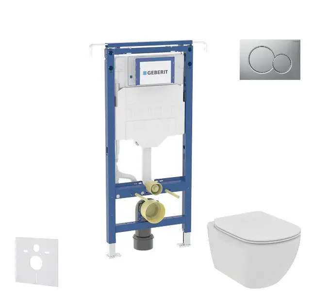 Szezonális akció Geberit Duofix - Előfali szerelőkészlet, WC és ülőke Ideal Standard Tesi, Sigma01 gomb, Rimless, SoftClose, matt króm SANI11CD2105