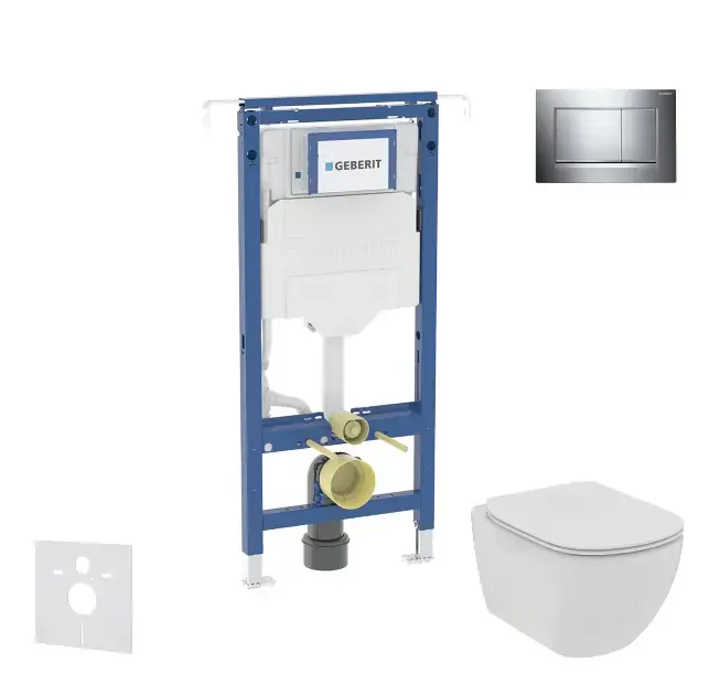 Geberit Duofix - Előfali szerelőkészlet, Ideal Standard Tesi WC-hez és ülőkéhez, Sigma20 vezérlőgombbal, Rimless, SoftClose, fényes króm/matt króm SANI11CD1100 Vásárlói kedvenc