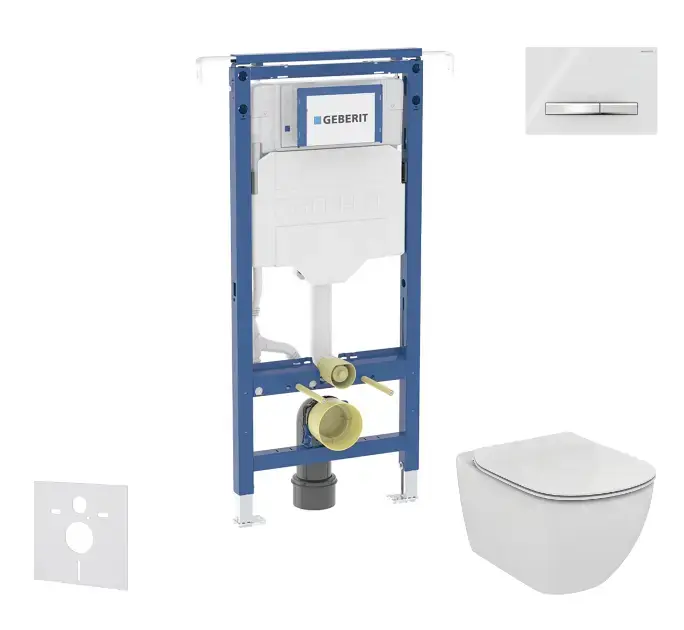Akció Geberit Duofix - Előfali szerelőkészlet, WC és ülőke Ideal Standard Tesi, Sigma50 gomb, Aquablade, SoftClose, alpesi fehér SANI11CD3141