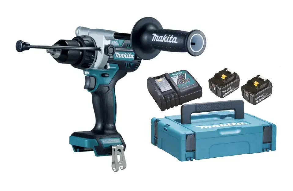 Makita - 18 V-os akkumulátoros ütvefúró, 2 db 5,0 Ah Li-Ion akkumulátorral és töltővel DHP492RTJ Alacsony ár