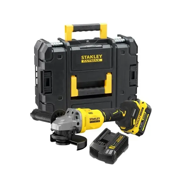 Biztonságos fizetés Stanley - 18V akkumulátoros sarokcsiszoló 125 mm, 1x akkumulátor 4,0 Ah, töltő SFMCG710M1T-QW