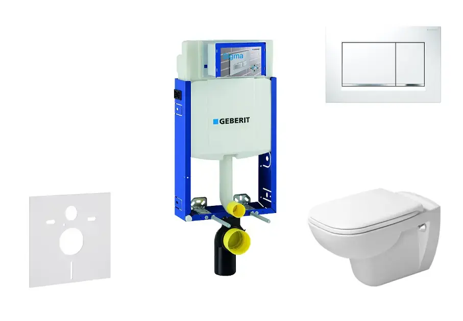 Geberit Kombifix - Modul fali WC-hez nyomógombos Sigma20, fehér/fényes króm + Duravit D-Code - WC és ülőke, perem nélküli, SoftClose 110.302.00.5 NH5 Exkluzív ajánlat