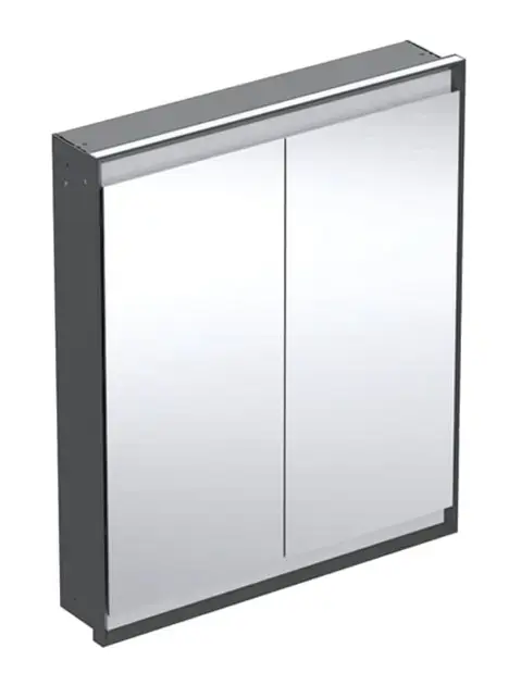 Szuper akció Geberit ONE - Tükrös szekrény LED világítással, 750x900x150 mm, 2 ajtó, beépített, matt fekete színű 505.802.00.7