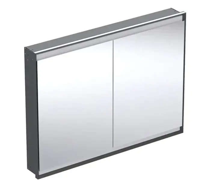 Geberit ONE - Tükrös szekrény LED világítással, 1200x900x150 mm, 2 ajtó, beépített, matt fekete színű 505.805.00.7 Olcsóbb
