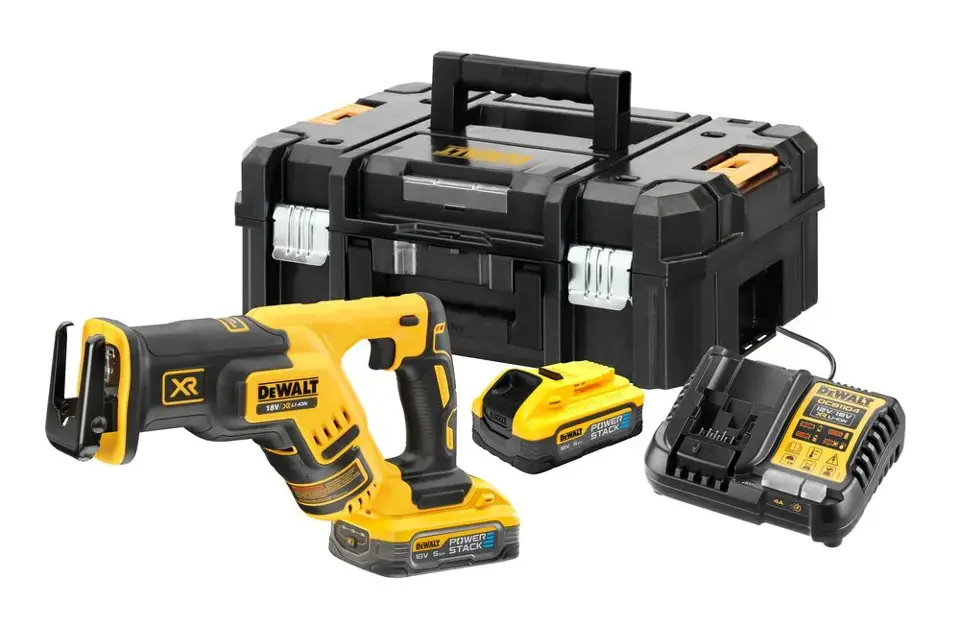 DeWALT - 18V AKU szablyafűrész, 2x 5,0 Ah POWERSTACK, töltő DCS367H2T Korlátozott ajánlat