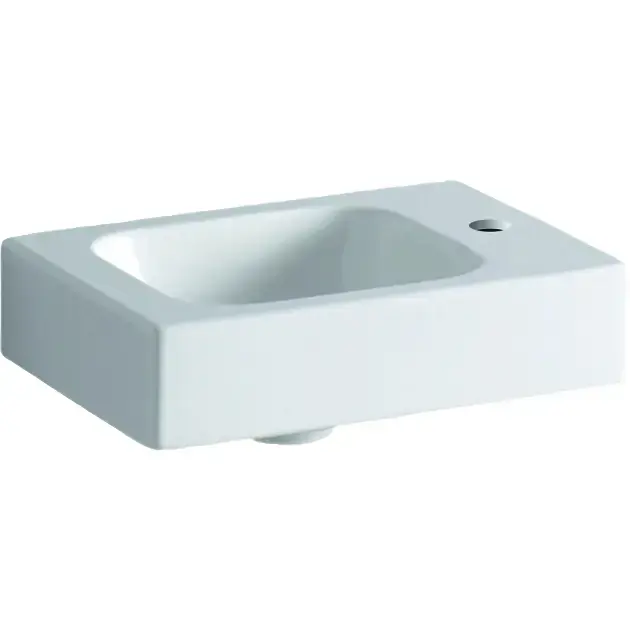 Geberit iCon - Mosdókagyló túlfolyó nélkül, jobb oldali lyukkal, 380x280 mm, fehér 124736000 Vásárlói kedvenc