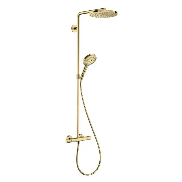 Árengedmény Hansgrohe Raindance Select S - Zuhanycsöves zuhanykészlet termosztáttal, 3 fúvókával, polírozott arany kivitelben 27633990