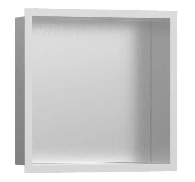 Hansgrohe XtraStoris Individual - Fali fülke design kerettel, 300x300x100 mm, csiszolt rozsdamentes acél/matt fehér 56097700 Olcsó